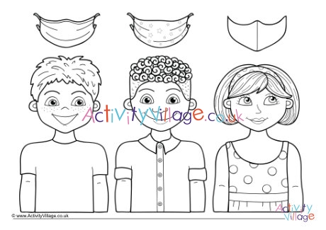 Cut and paste masks colouring page