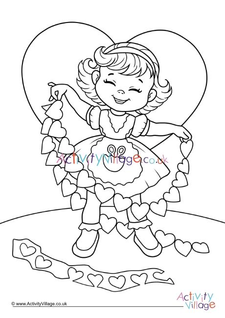 Cutting a heart garland colouring page
