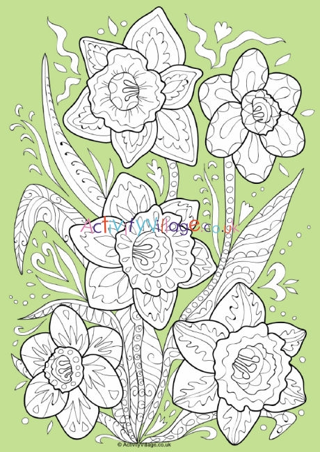 Daffodil doodle colour pop colouring page