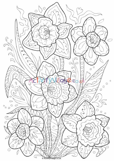 Daffodil doodle colouring page