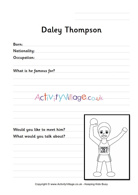 Daley Thompson worksheet