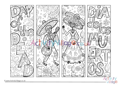 Day of the Dead colouring bookmarks