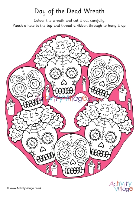 Day of the Dead wreath colour pop colouring page 1