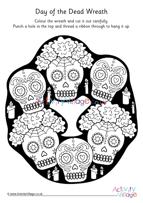 Day of the Dead wreath colour pop colouring page 2