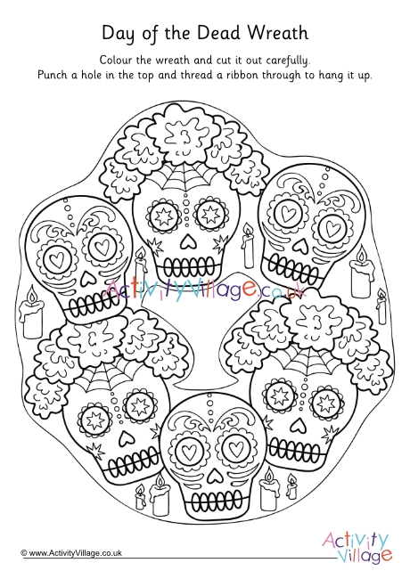Day of the Dead wreath colouring page