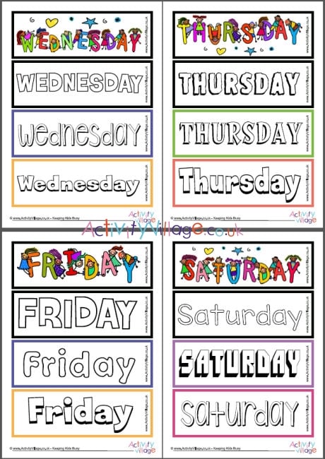 Days of the week colouring bookmarks