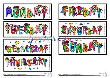 Days of the week kids bookmarks