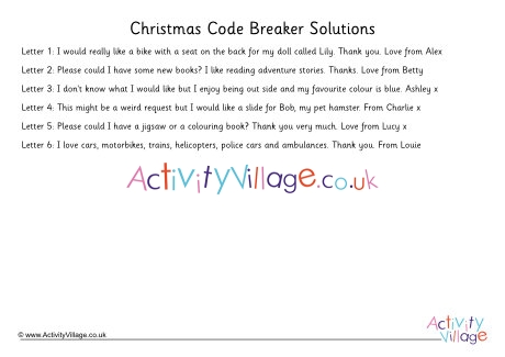 Dear Santa Code Breaker Solutions