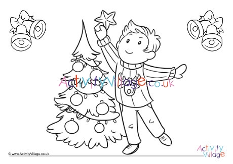 Decorating the Christmas tree colouring page 