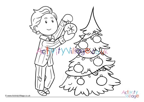 Decorating the Christmas tree colouring page 2