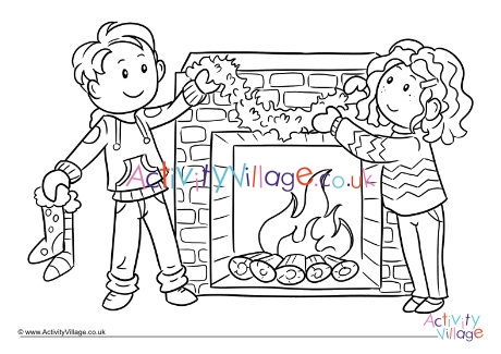 Decorating the fireplace colouring page 