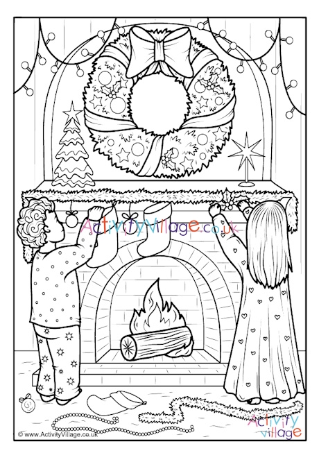 Decorating the mantelpiece colouring page