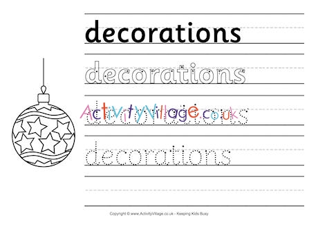 Decorations handwriting worksheet