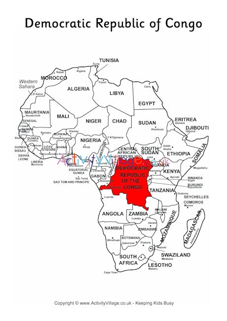 Democratic Republic of Congo on map of Africa