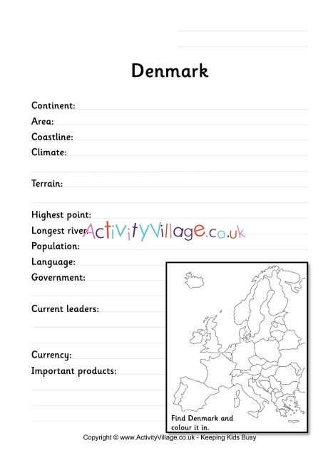 Denmark Fact Worksheet