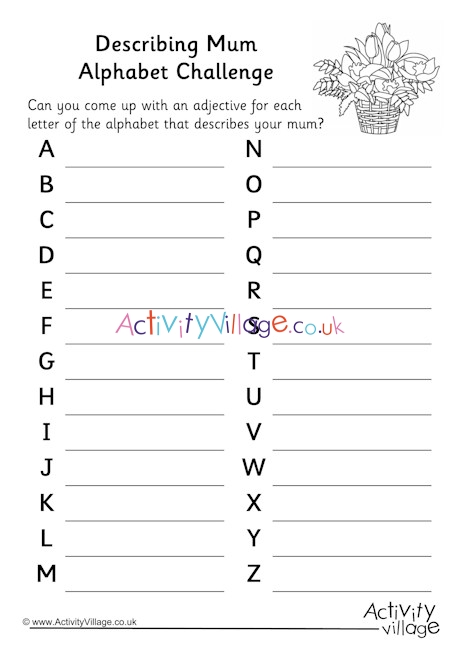 Describing Mum Alphabet Challenge