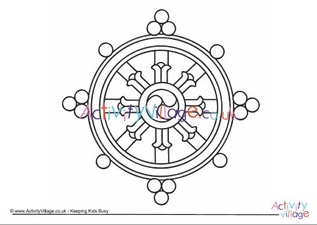Dharma wheel colouring page