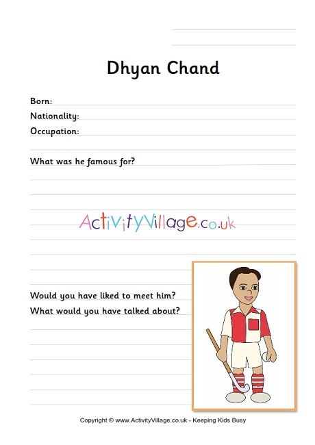 Dhyan Chand worksheet 