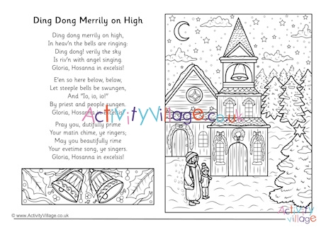 Ding Dong Merrily On High Christmas Carol Colouring Page