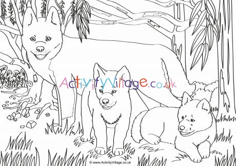 Dingos Scene Colouring Page