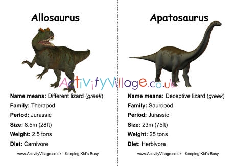Dinosaurs flashcards with information