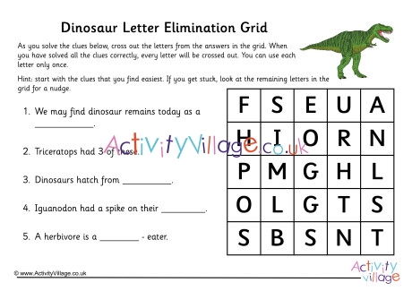 Dinosaur Letter Elimination Grid