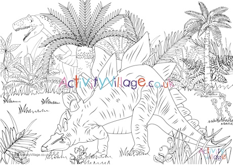 Dinosaur scene colouring page 2