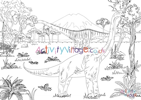 Dinosaur scene colouring page 3