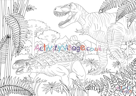 Dinosaur scene colouring page 5