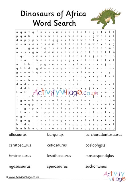 Dinosaurs Of Africa Word Search
