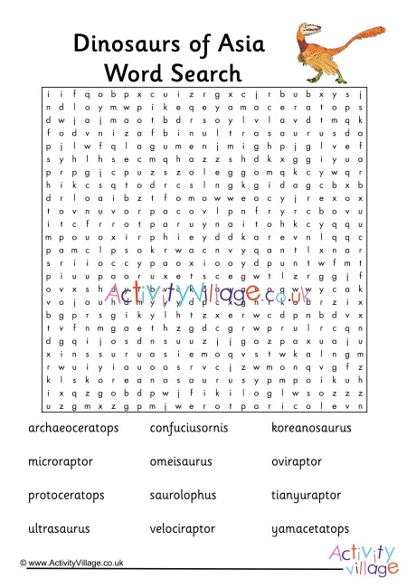 Dinosaurs Of Asia Word Search