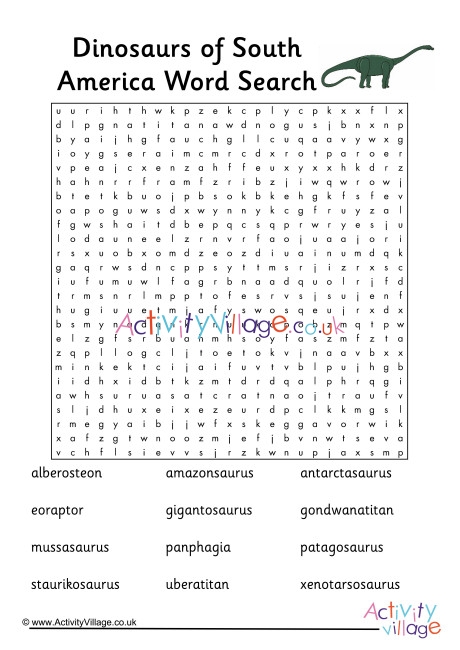 Dinosaurs Of South America Word Search