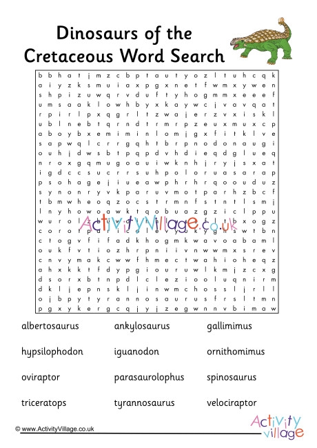 Dinosaurs Of The Cretaceous Word Search