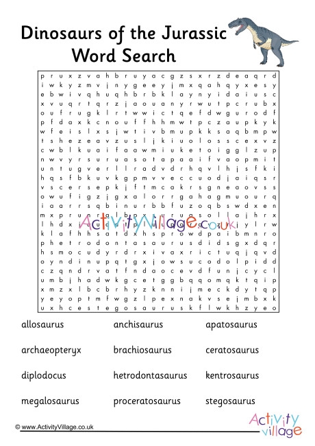 Dinosaurs Of The Jurassic Word Search