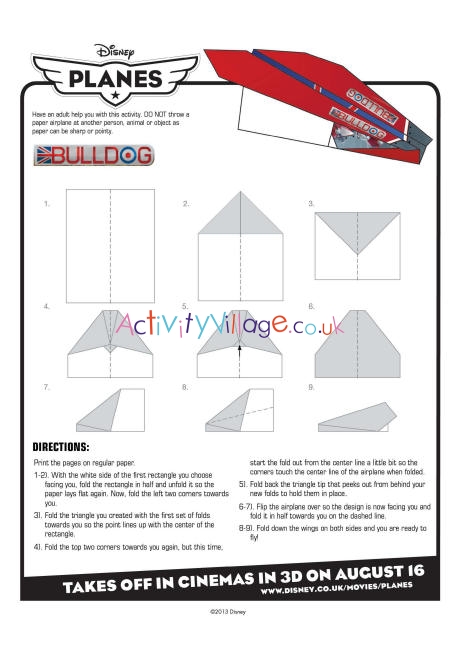 Disney Planes - Bulldog paper plane instructions