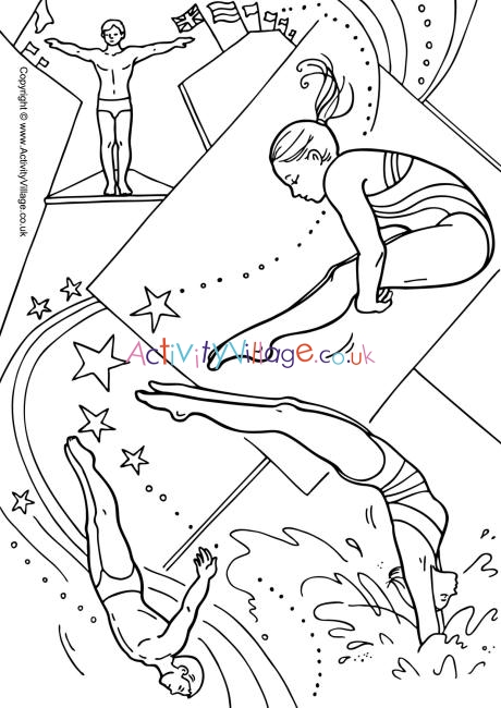 Diving collage colouring page