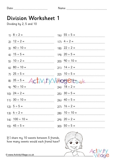 Division Drill Worksheet Stage 1