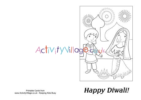 Diwali colouring card - Diya