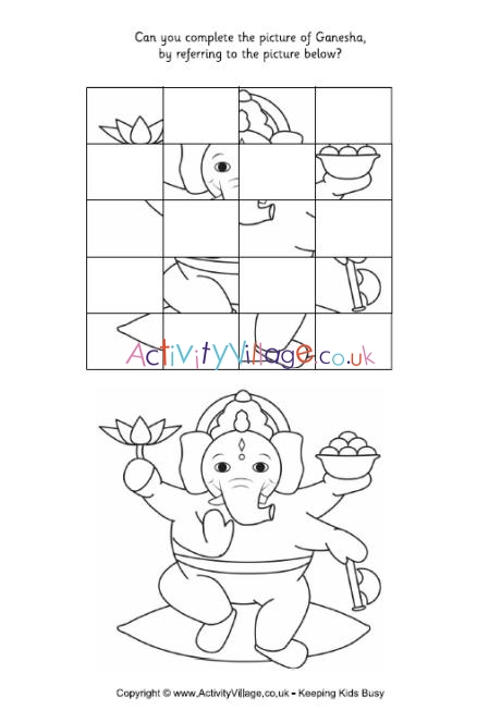 Complete the Diwali picture puzzle 2 (Ganesha)