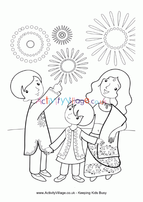 Diwalil fireworks colouring page