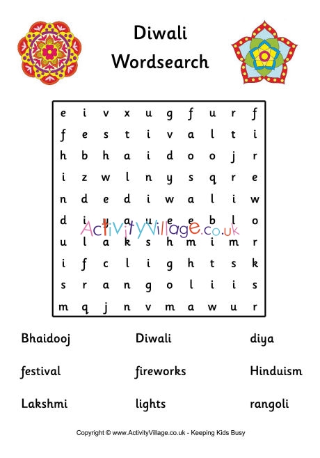 Diwali word search