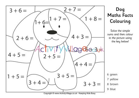 Dog maths facts colouring page