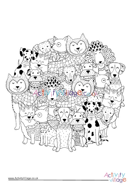 Dogs circle colouring page