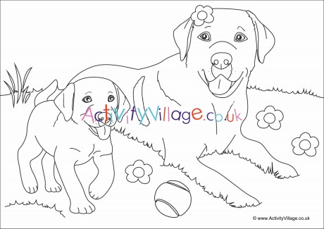 Dogs Scene Colouring Page