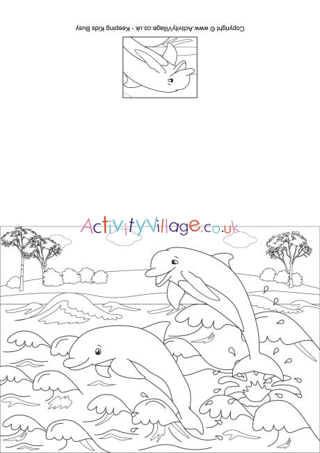 Dolphins colouring card