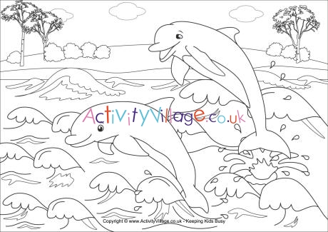 Dolphins colouring page
