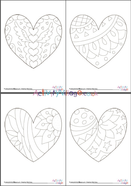Doodle heart colouring page pack of 8