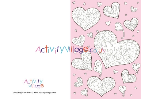 Doodle hearts colour pop colouring card 2