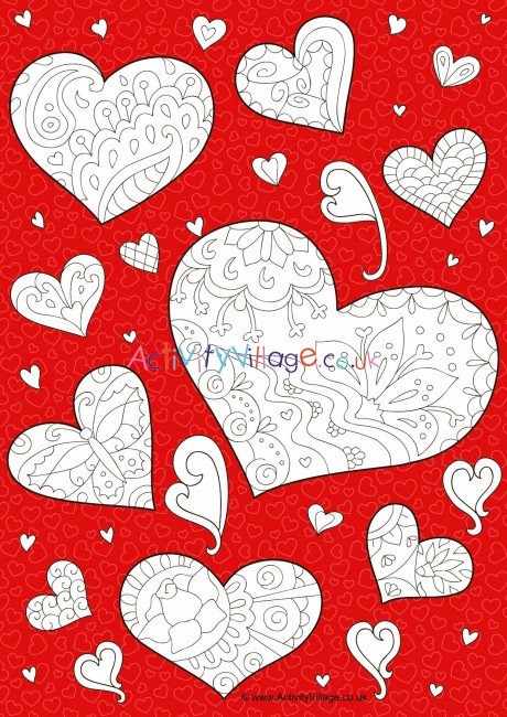 Doodle hearts colour pop colouring page 1