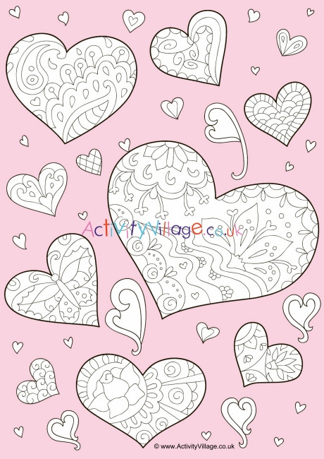 Doodle hearts colour pop colouring page 2